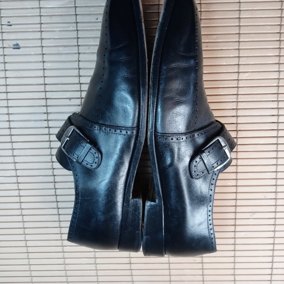 Domani Shoes By Johnston & Murphy Monk Strap Buckle Black Brogue Hand Made Itali - Picture 6 of 11